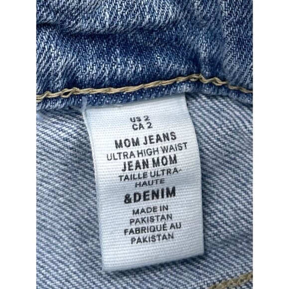H&M &Denim Womens SIZE 2 Light Wash Mom JEANS Ultra High Waist Distressed EUC - Picture 5 of 7